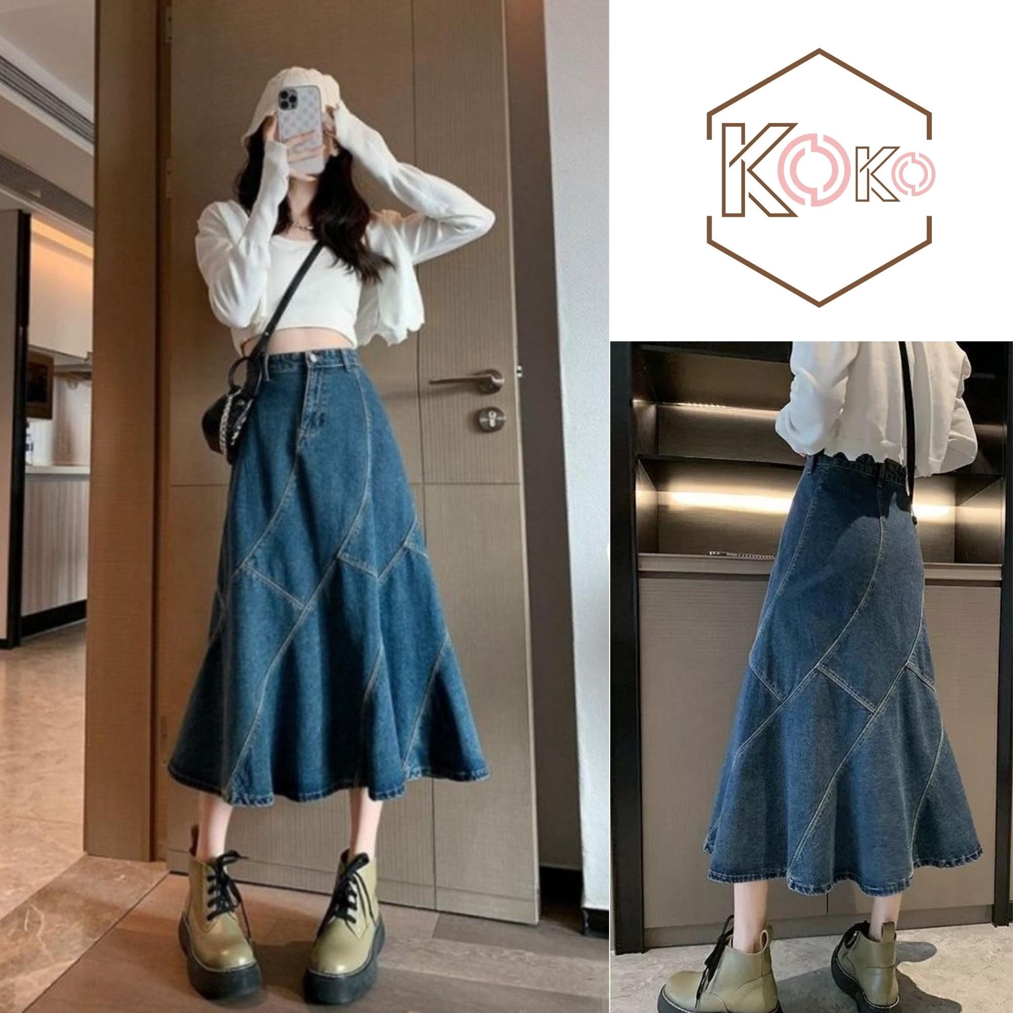 Chân váy Jean 3 tầng dáng dài váy xoè giả jeans - Surichau | Shopee Việt Nam